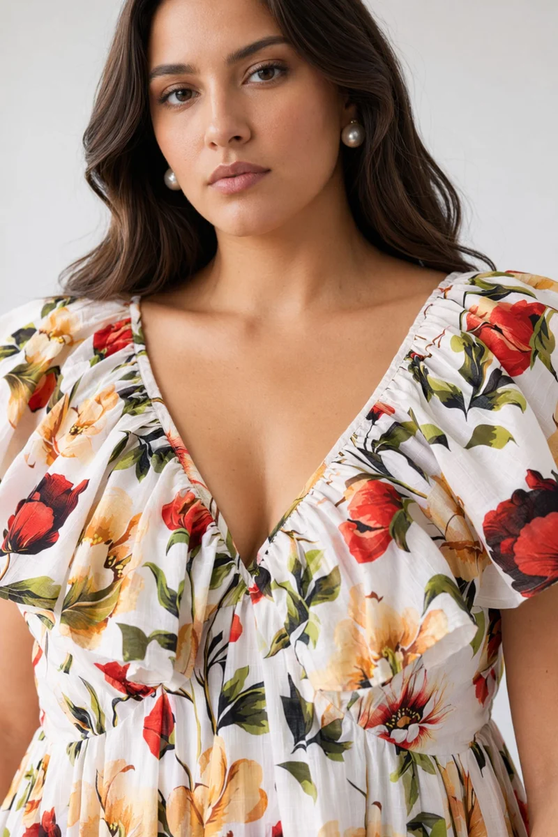 Halina|100% Cotton Floral Maxi Dress