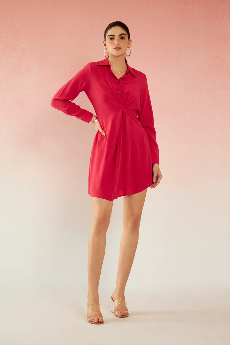 Aamna|100% Viscose Draped Shirt Dress