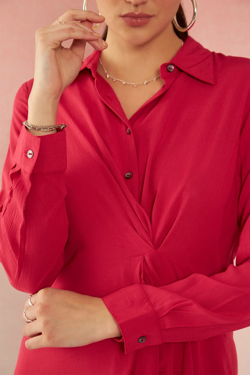 Aamna|100% Viscose Draped Shirt Dress