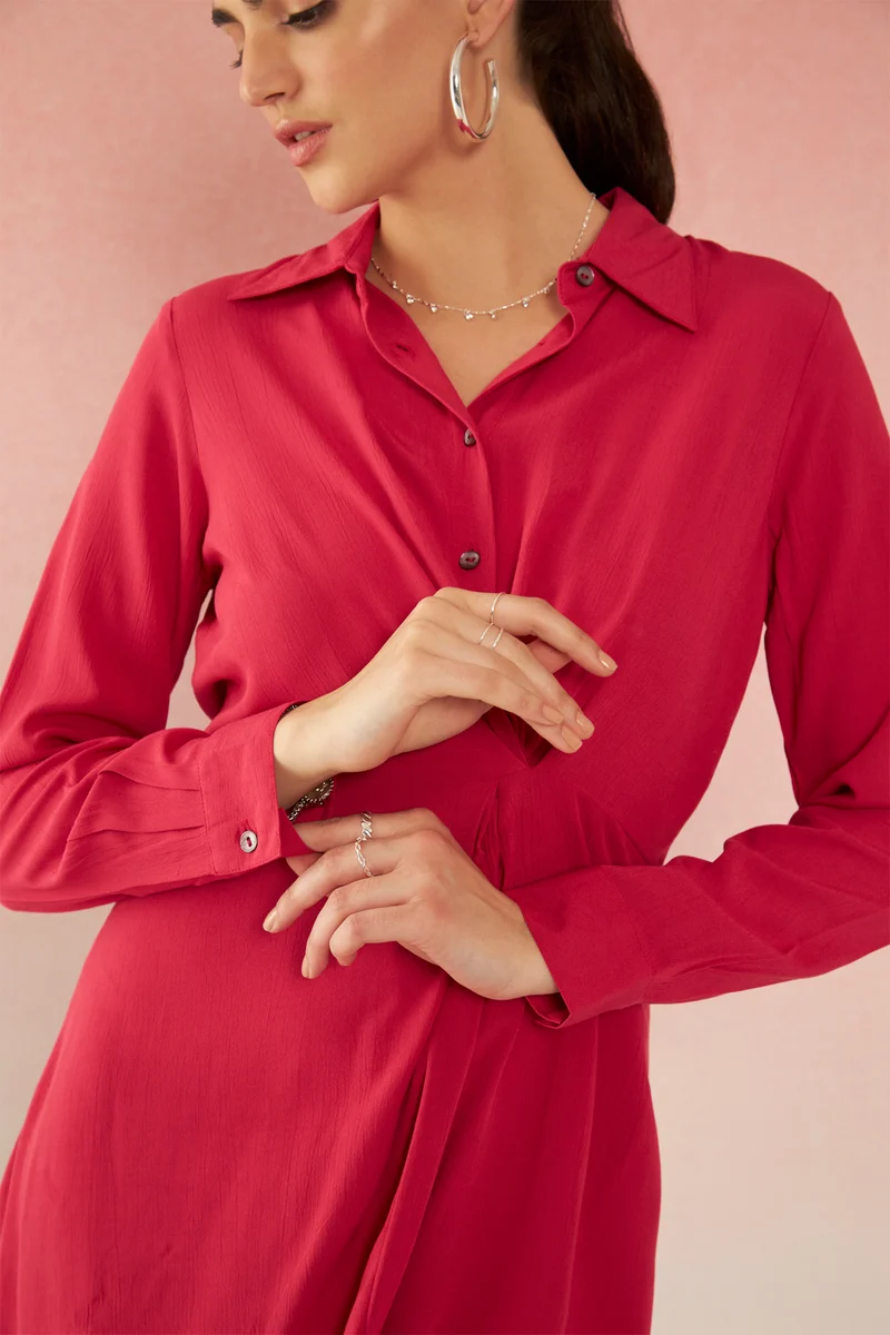 Aamna|100% Viscose Draped Shirt Dress