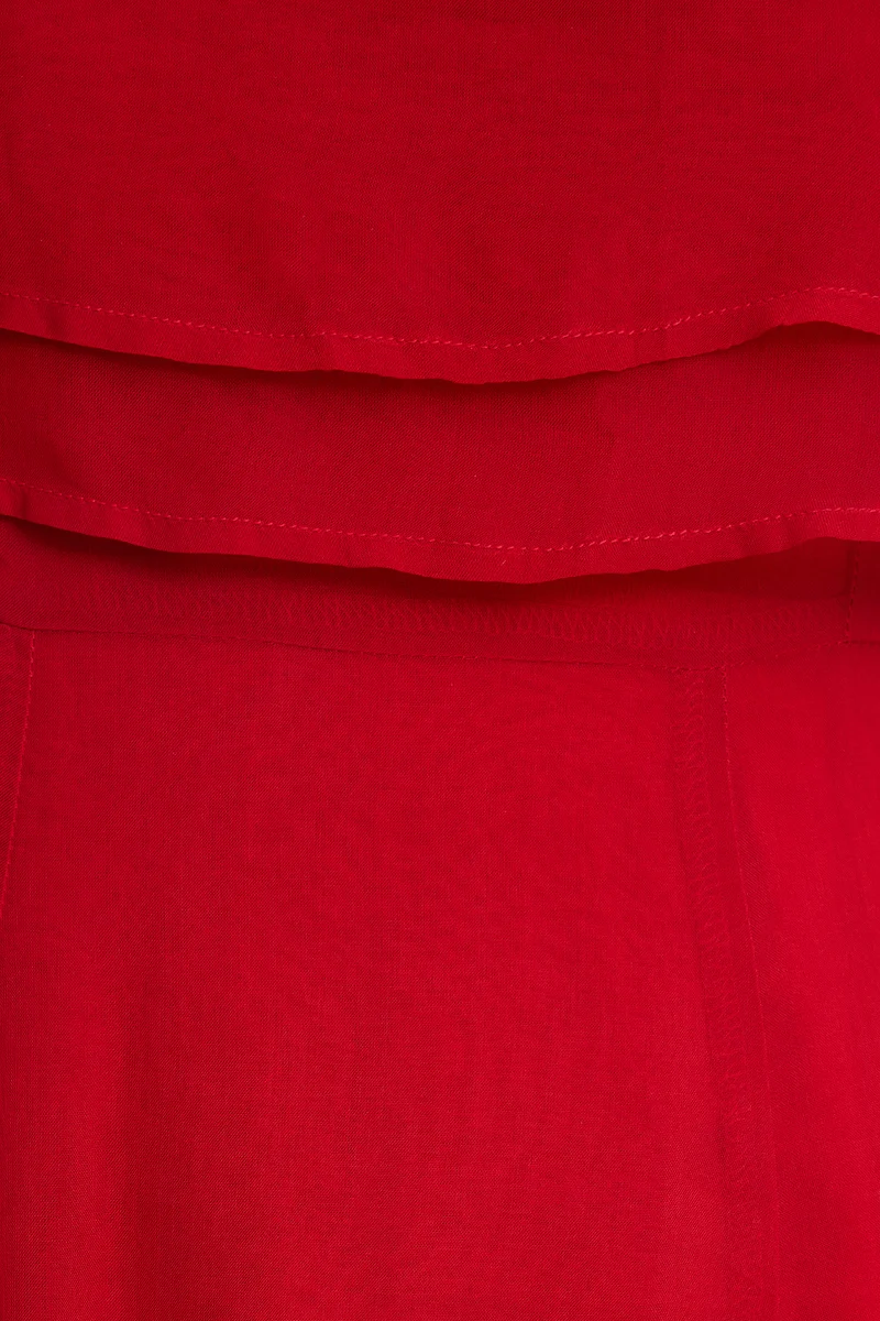 Negi|Viscose Strappy Ruffle Flared Gown