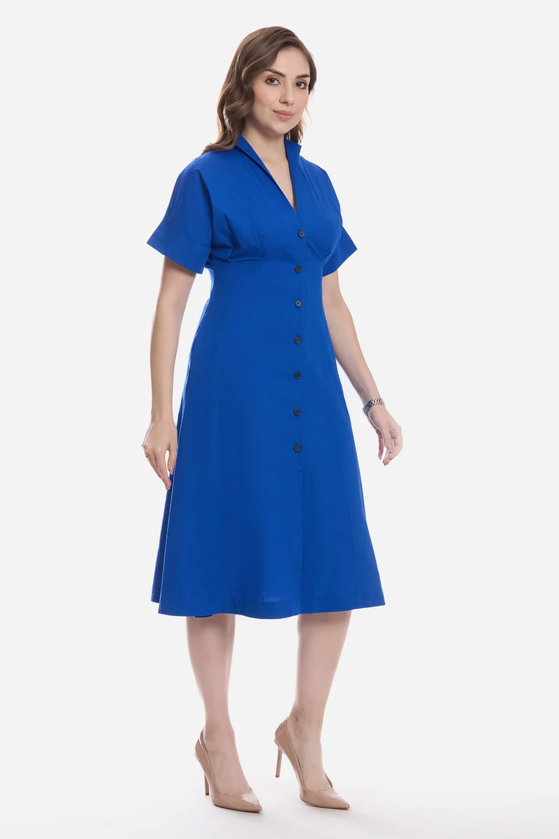 Cadel|100% Cotton Pleat Detail Midi Dress