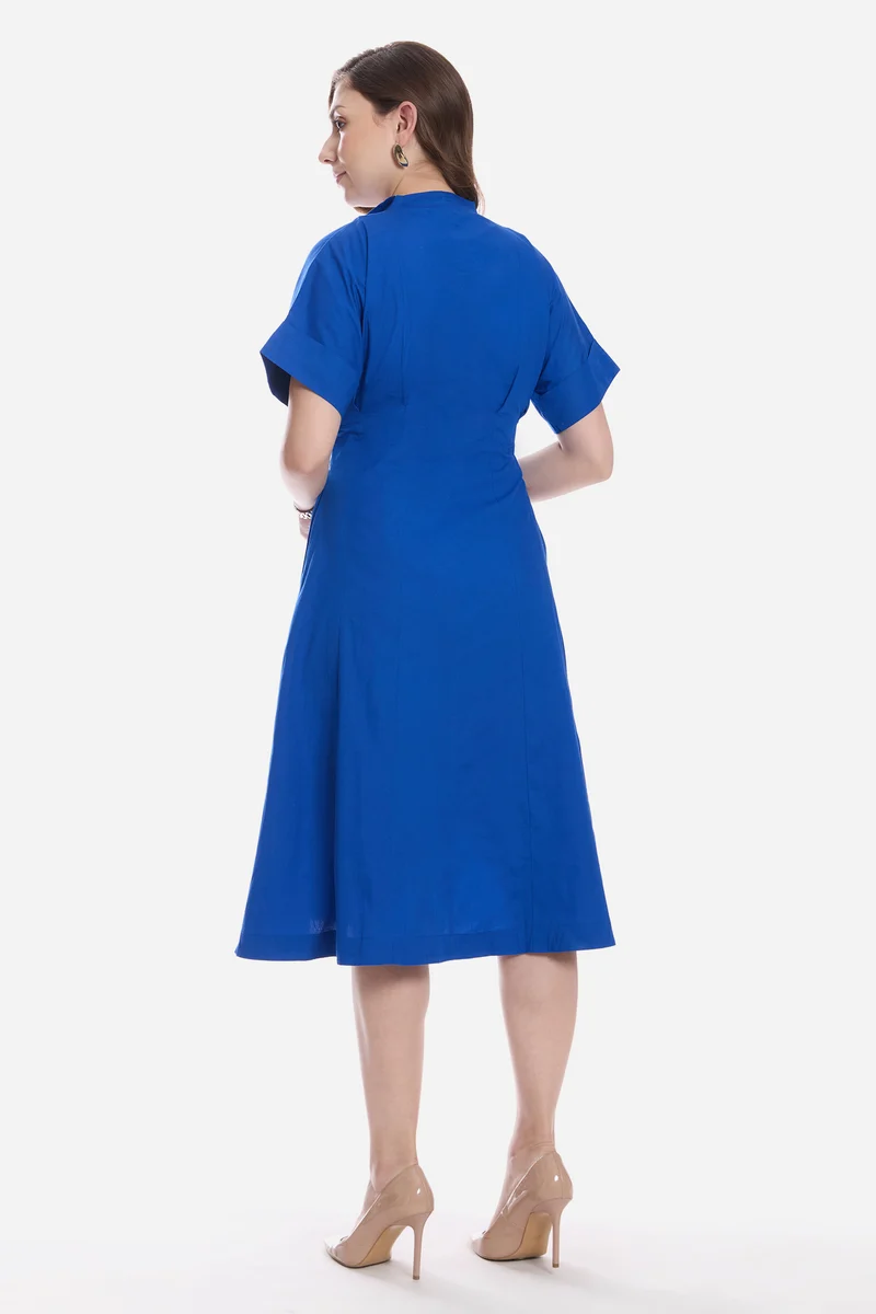 Cadel|100% Cotton Pleat Detail Midi Dress