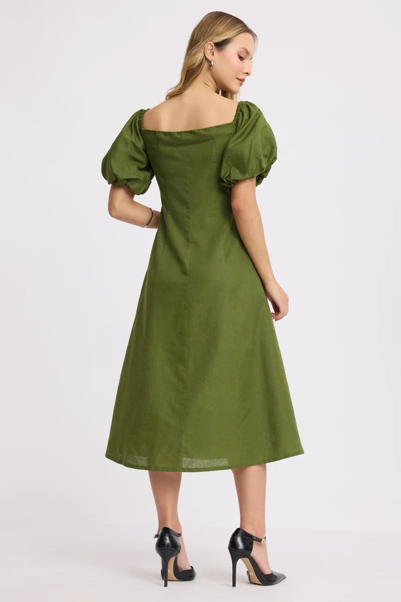 Junae|100% Cotton Off Shoulder Midi Dress