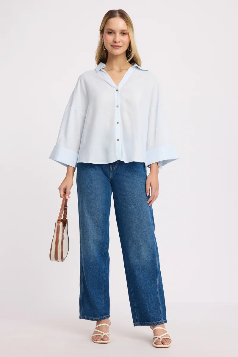 Remil|100% Cotton Relaxed Fit Button Down Shirt