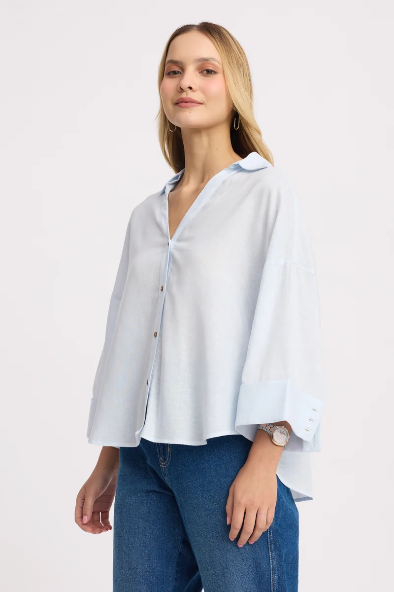 Remil|100% Cotton Relaxed Fit Button Down Shirt