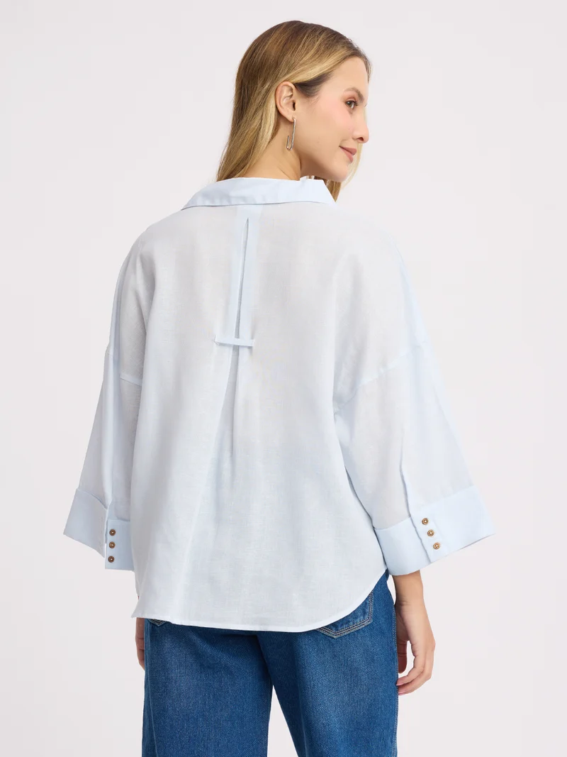 Remil|100% Cotton Relaxed Fit Button Down Shirt