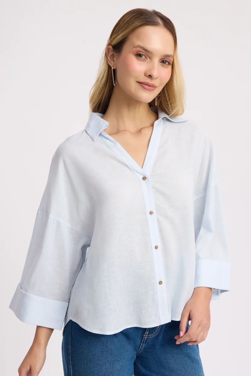 Remil|100% Cotton Relaxed Fit Button Down Shirt