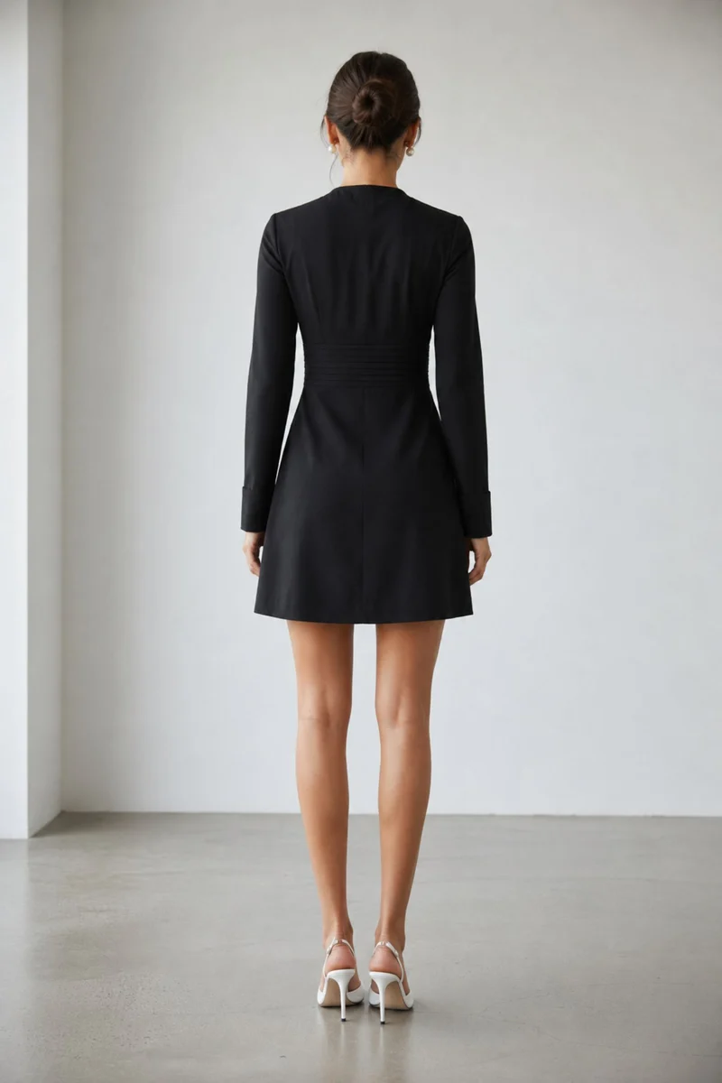 Belara|100% Cotton Mini Dress With Pintuck Waist