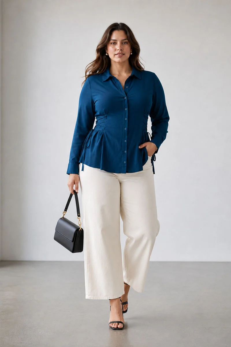 Elowira|100% Viscose Shirt With Side Tie Up