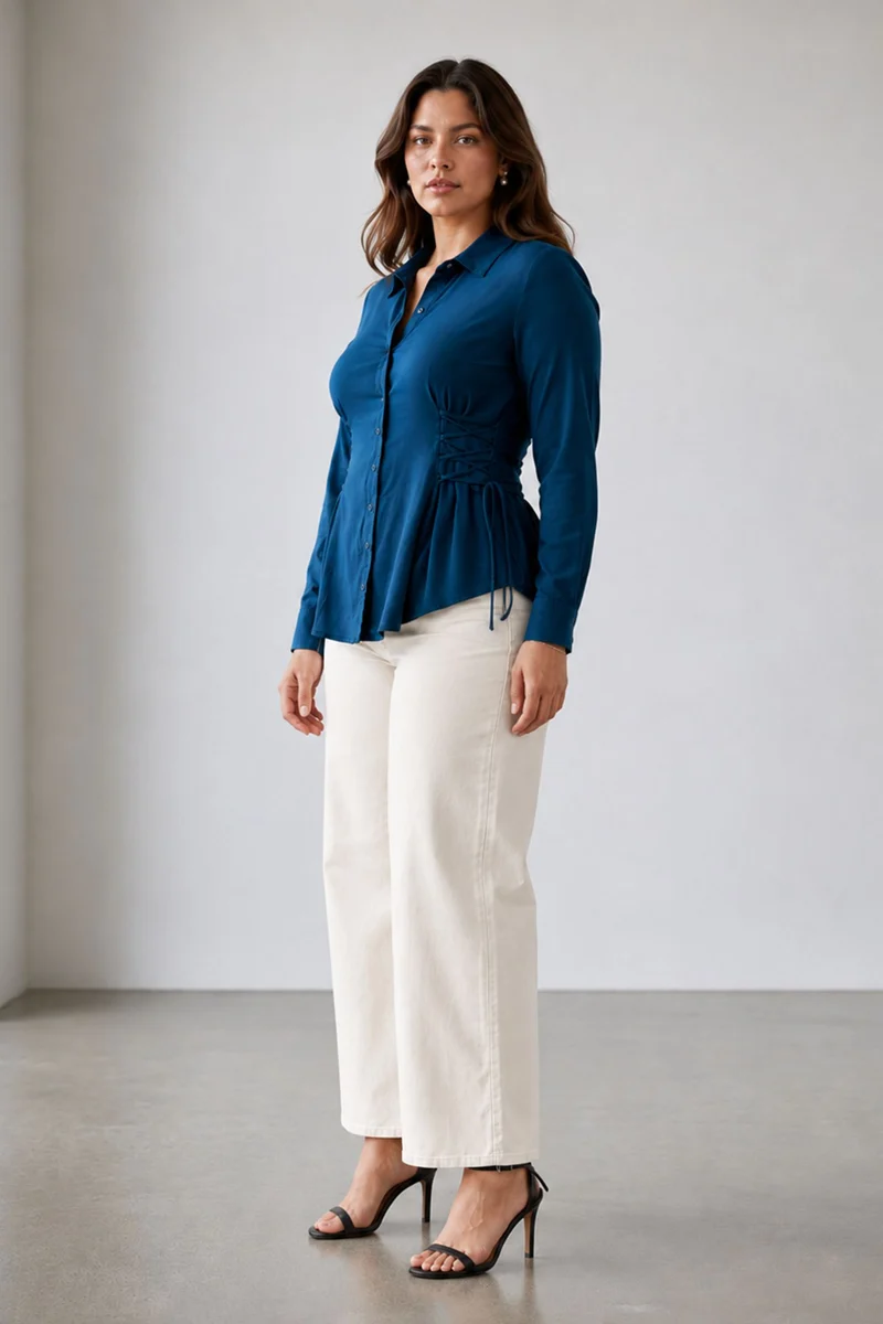 Elowira|100% Viscose Shirt With Side Tie Up