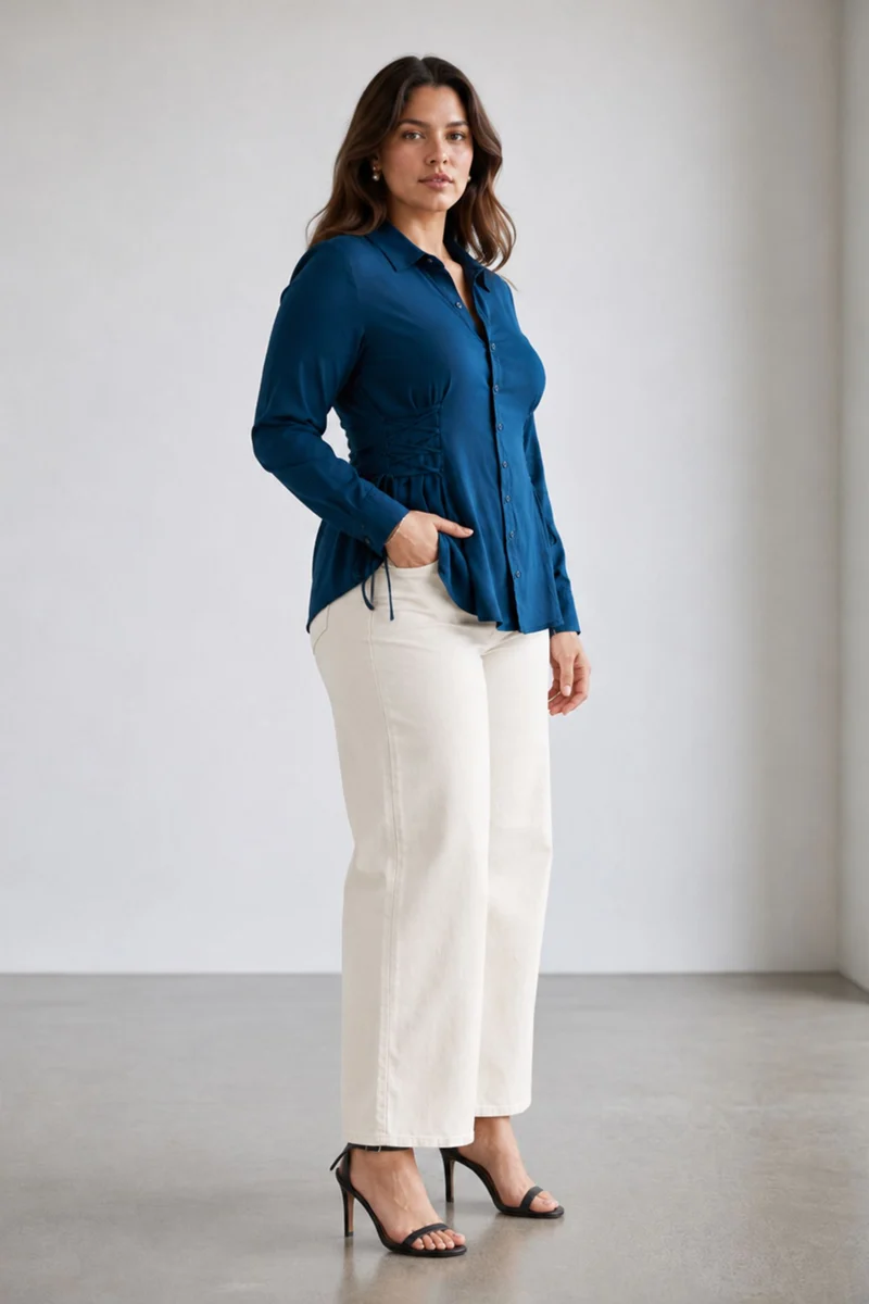 Elowira|100% Viscose Shirt With Side Tie Up