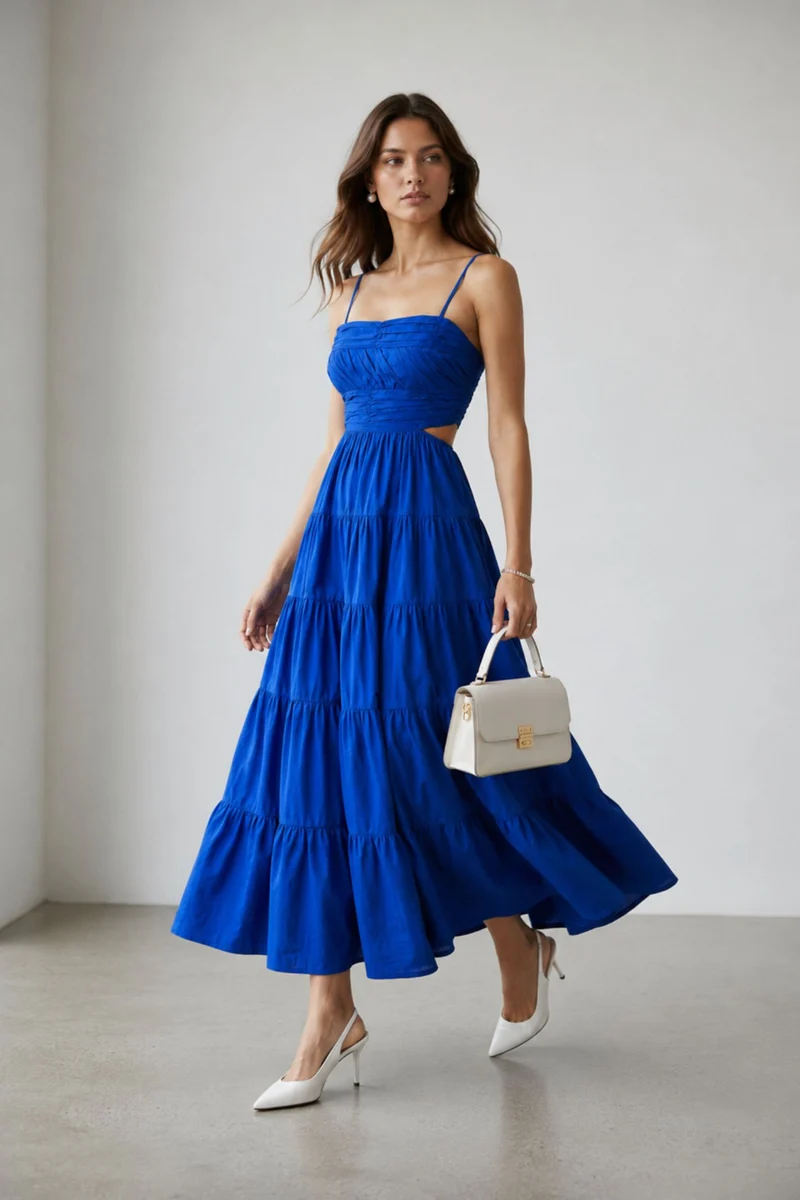 Brinley|100% Cotton Cut Out Maxi Dress With Tiered