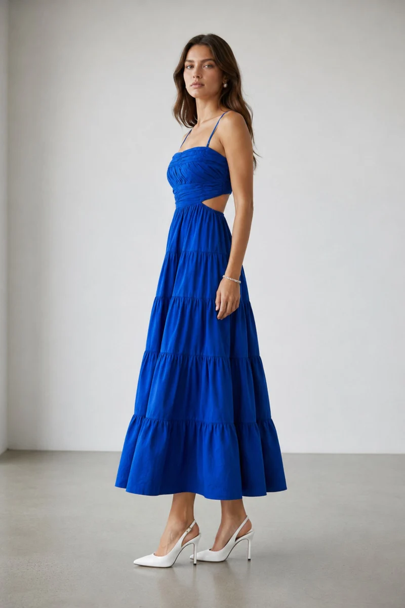 Brinley|100% Cotton Cut Out Maxi Dress With Tiered