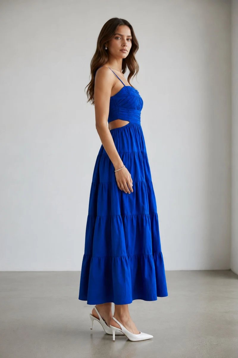 Brinley|100% Cotton Cut Out Maxi Dress With Tiered