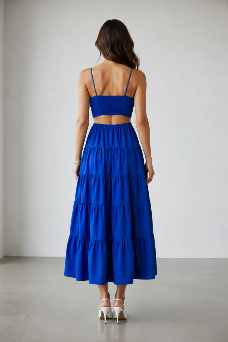 Brinley|100% Cotton Cut Out Maxi Dress With Tiered