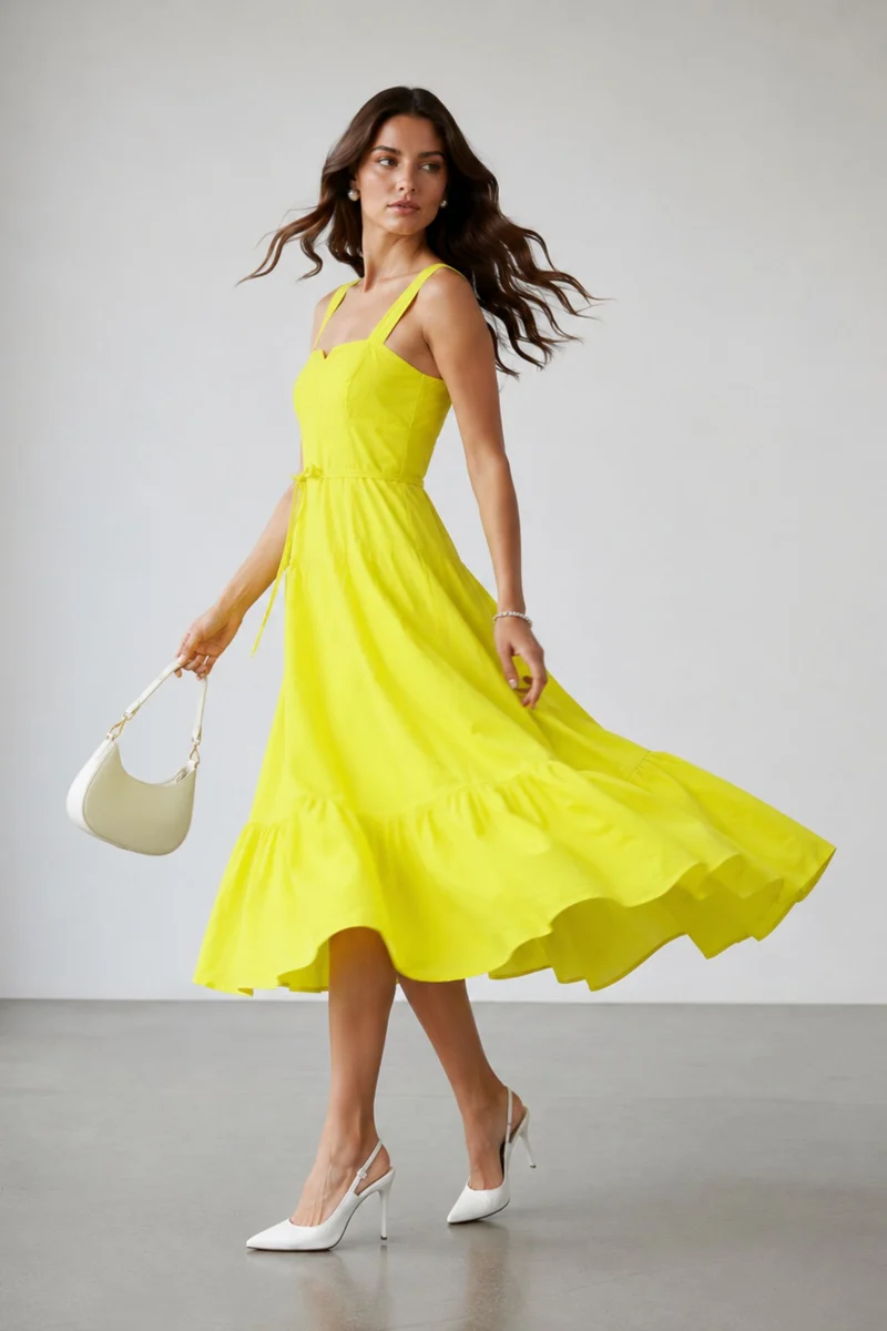 Marovia|100% Cotton Panelled Midi Dress
