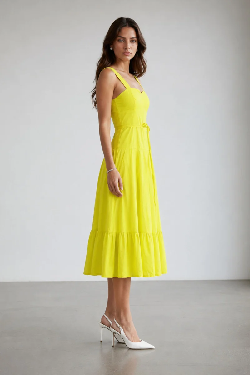 Marovia|100% Cotton Panelled Midi Dress