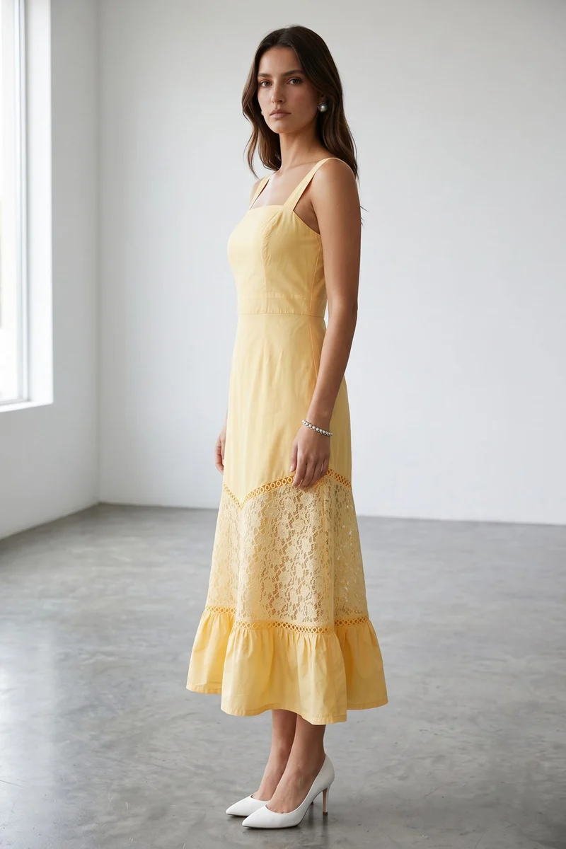 Arissa|100% Cotton Dress With Lace Panel Detail
