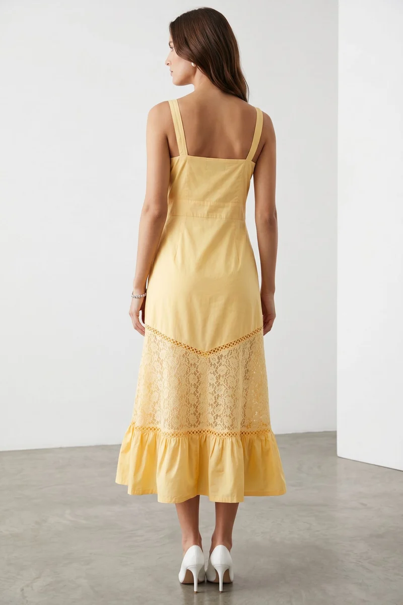 Arissa|100% Cotton Dress With Lace Panel Detail