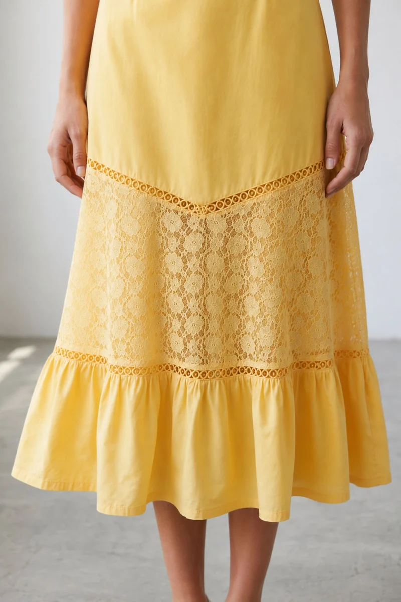 Arissa|100% Cotton Dress With Lace Panel Detail
