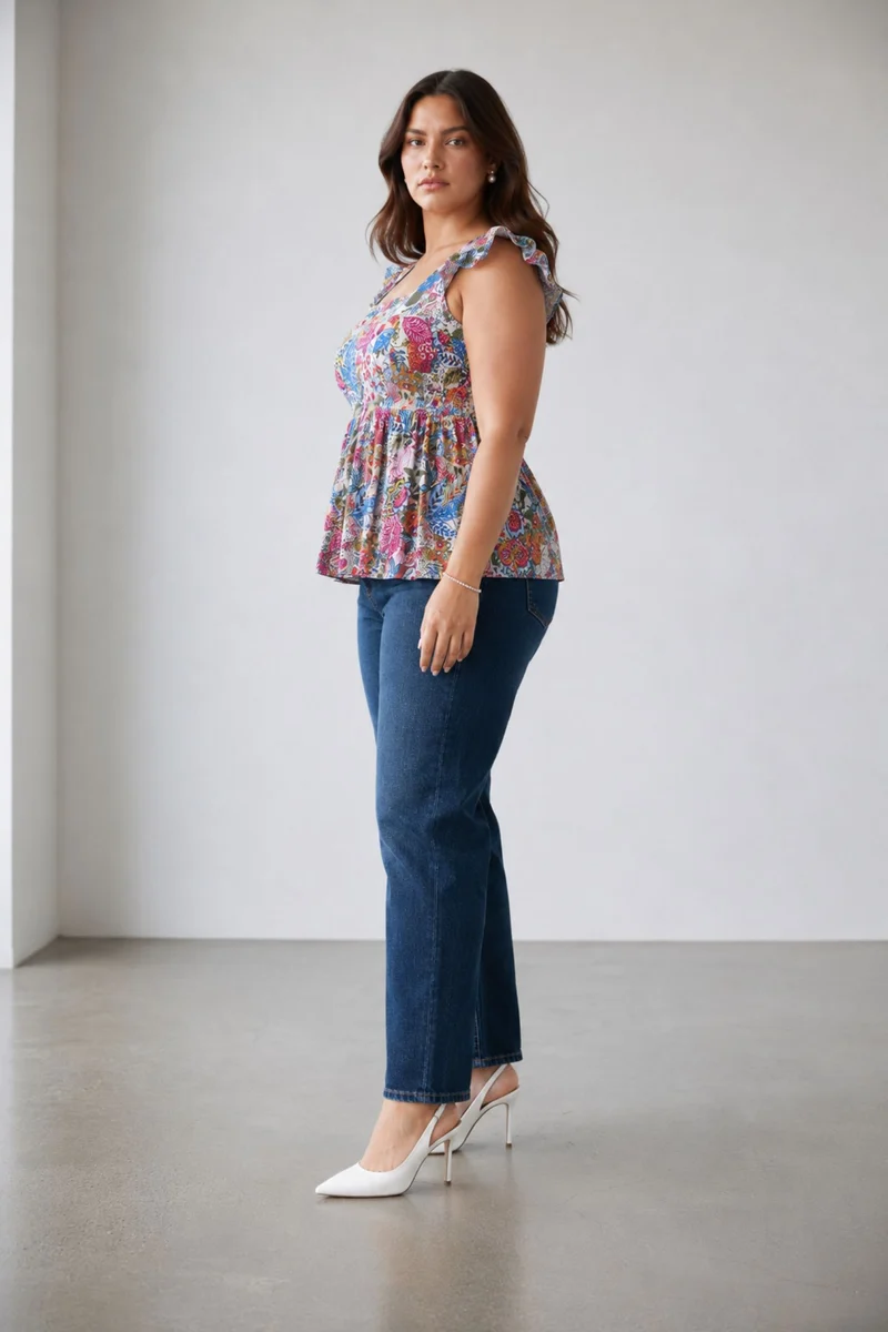 Kaelis|100% Viscose Sweetheart Neck Fit & Flare Top
