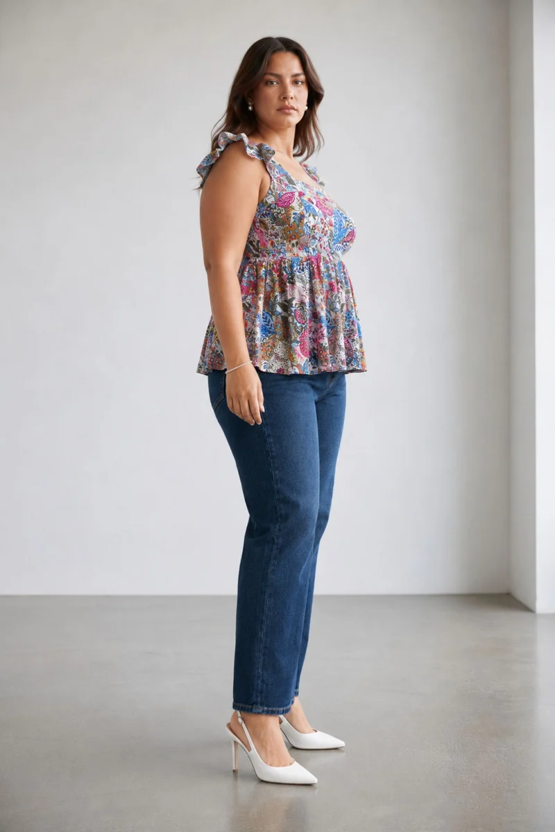 Kaelis|100% Viscose Sweetheart Neck Fit & Flare Top