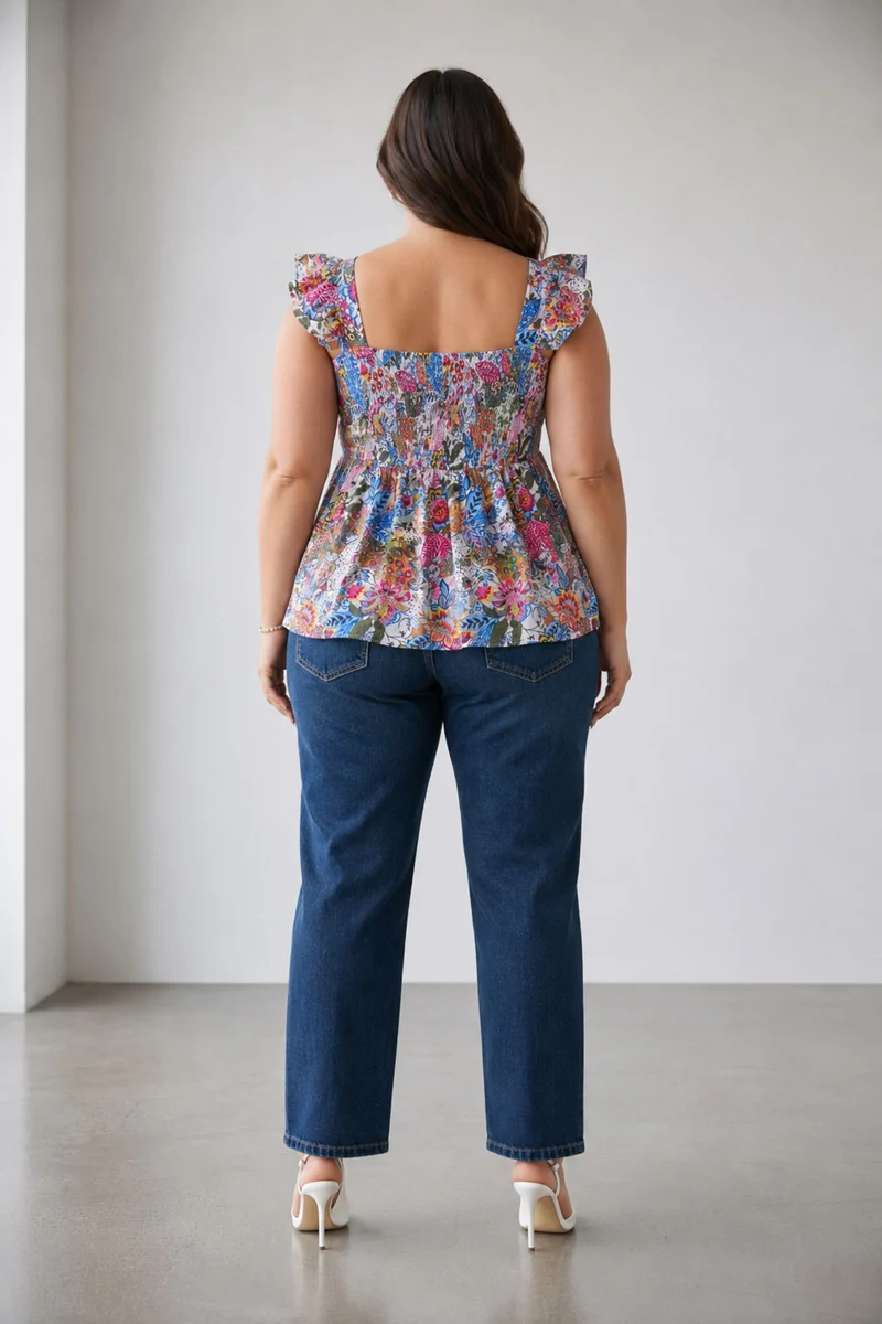 Kaelis|100% Viscose Sweetheart Neck Fit & Flare Top