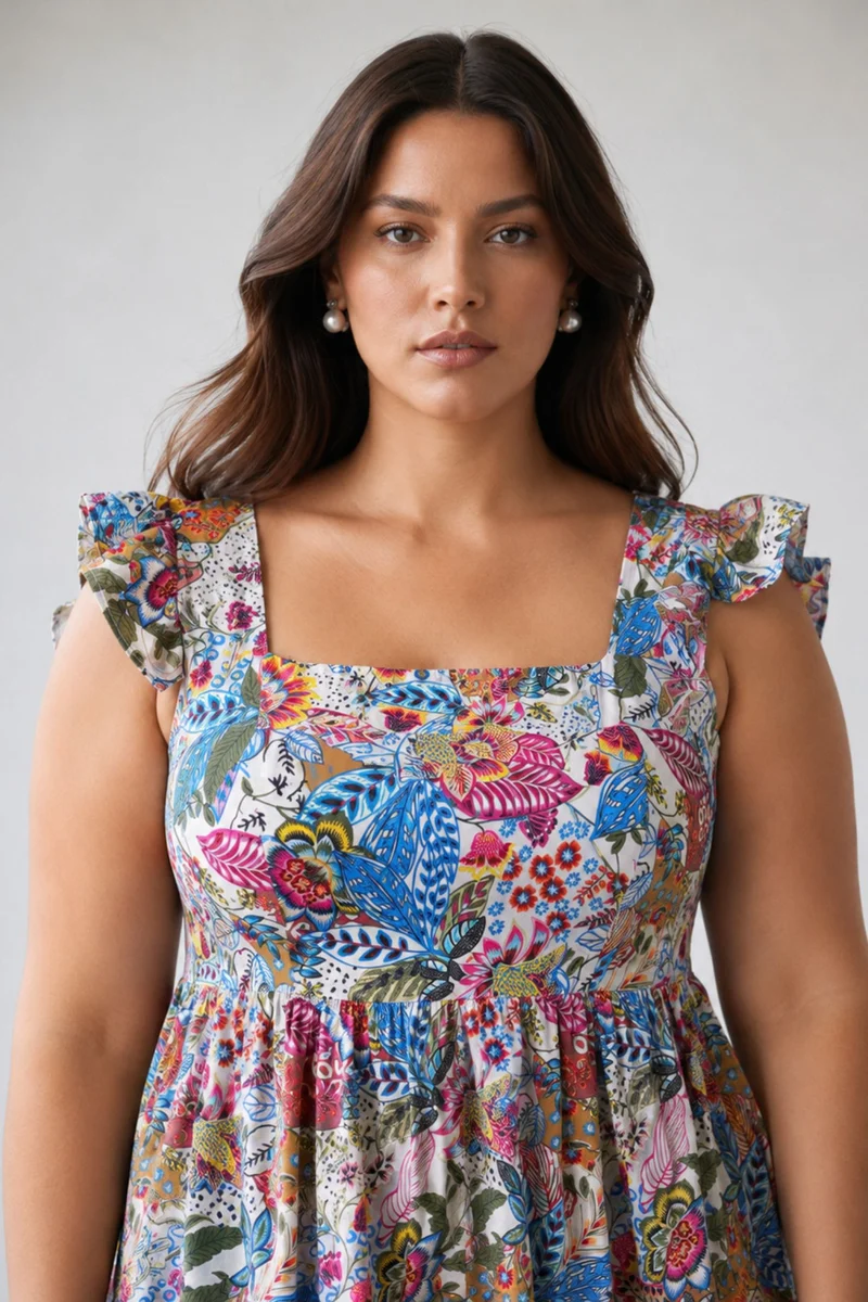 Kaelis|100% Viscose Sweetheart Neck Fit & Flare Top