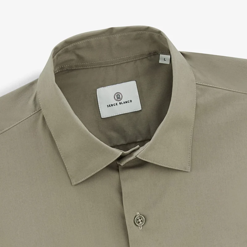 Chemise Charles manches longues popeline confort vert teck