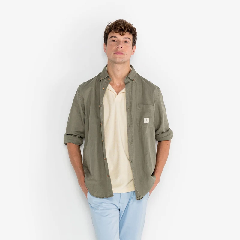 Chemise oxford Carl en lin vert teck