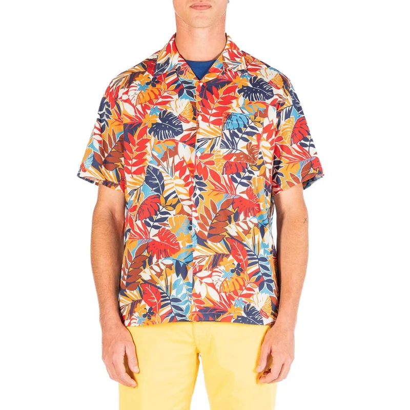 Chemise manches courtes bowling abricot imprimé fantaisie
