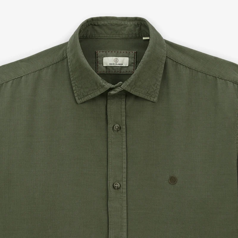 Chemise Charles en velours à manches longues vert kaki