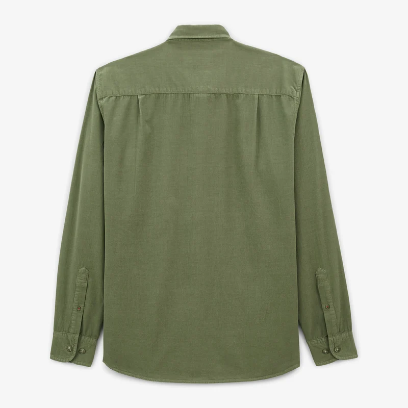 Chemise manches longues unie en coton velours vert militaire Charles