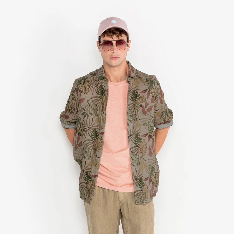 Chemise Charles en lin à motif jungle camel