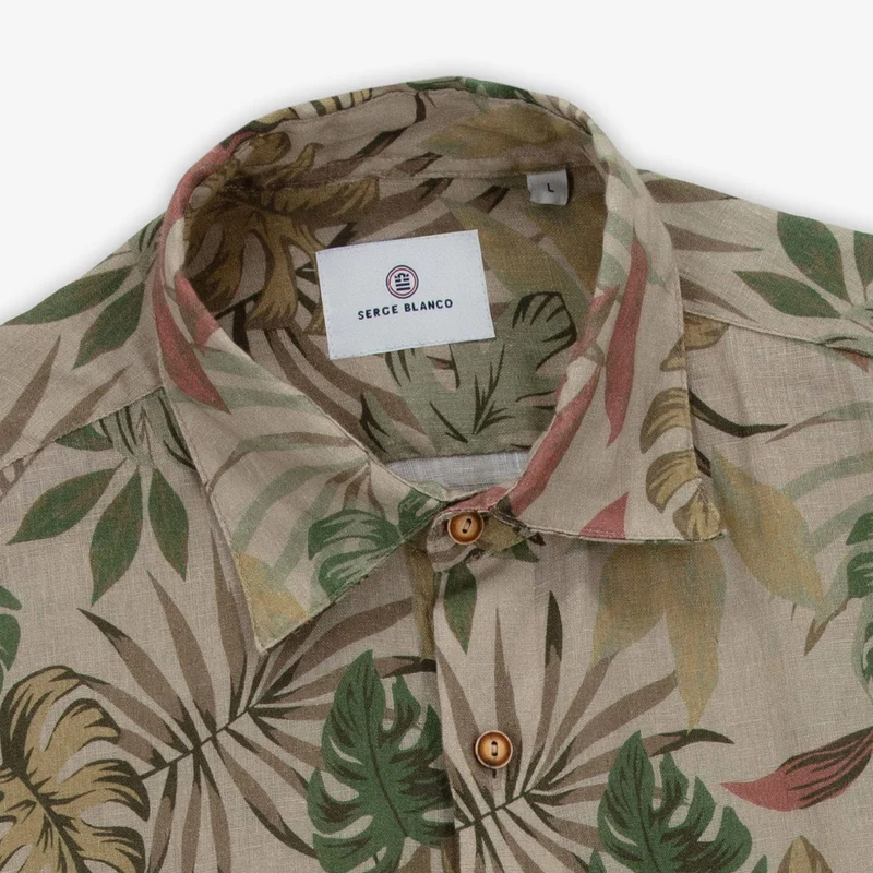 Chemise Charles en lin à motif jungle camel