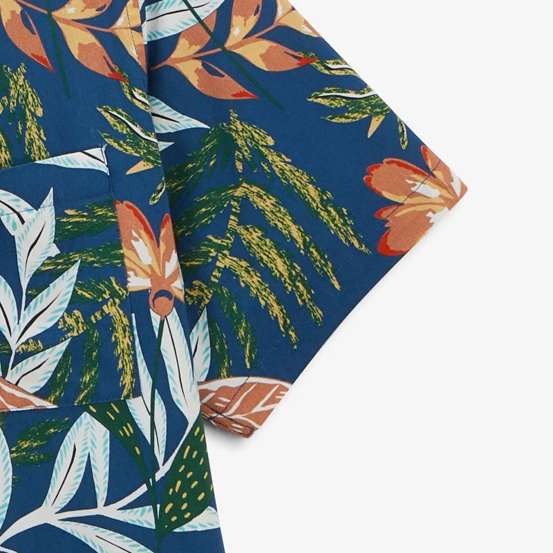 Chemise Caracas imprimé feuilles bleu nation