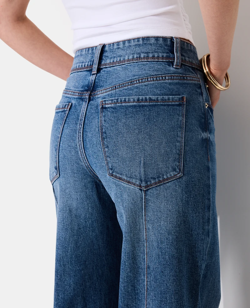 Jean wide taille haute avec coutures façon plis