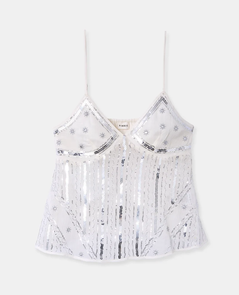 Top en voile avec sequins et broderies