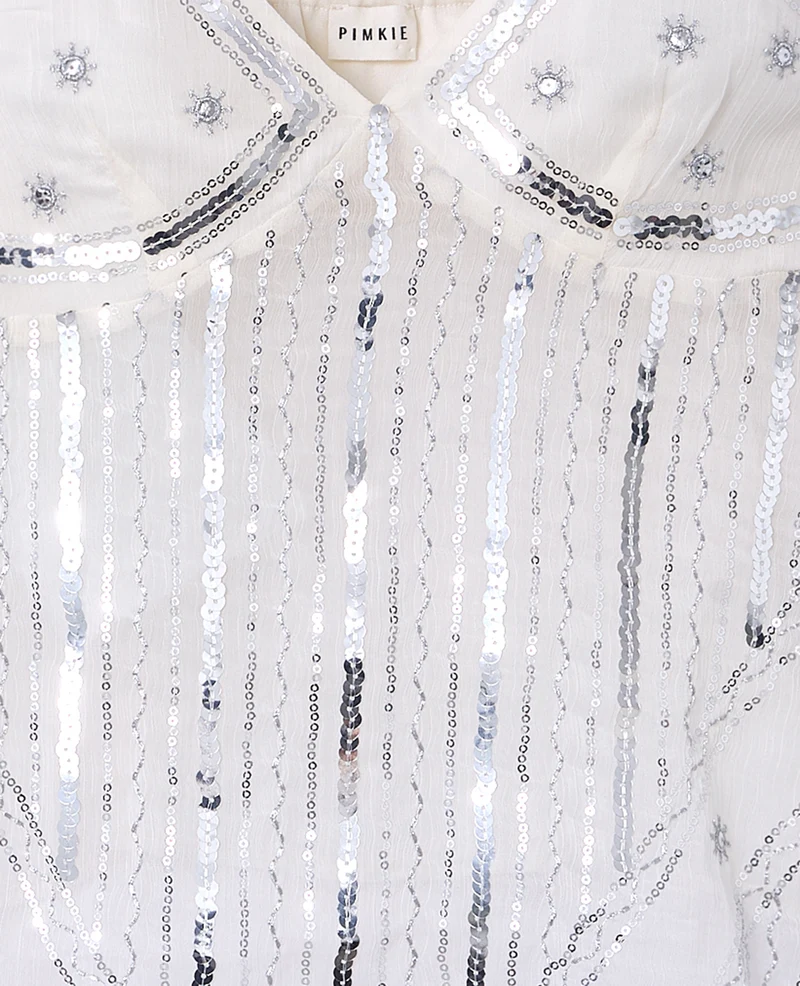 Top en voile avec sequins et broderies