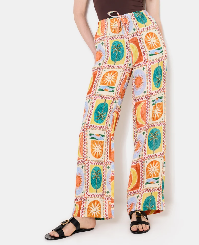 Pantalon ample motif soleils et lunes