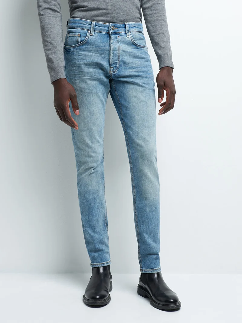Jean denim slim en coton mélangé