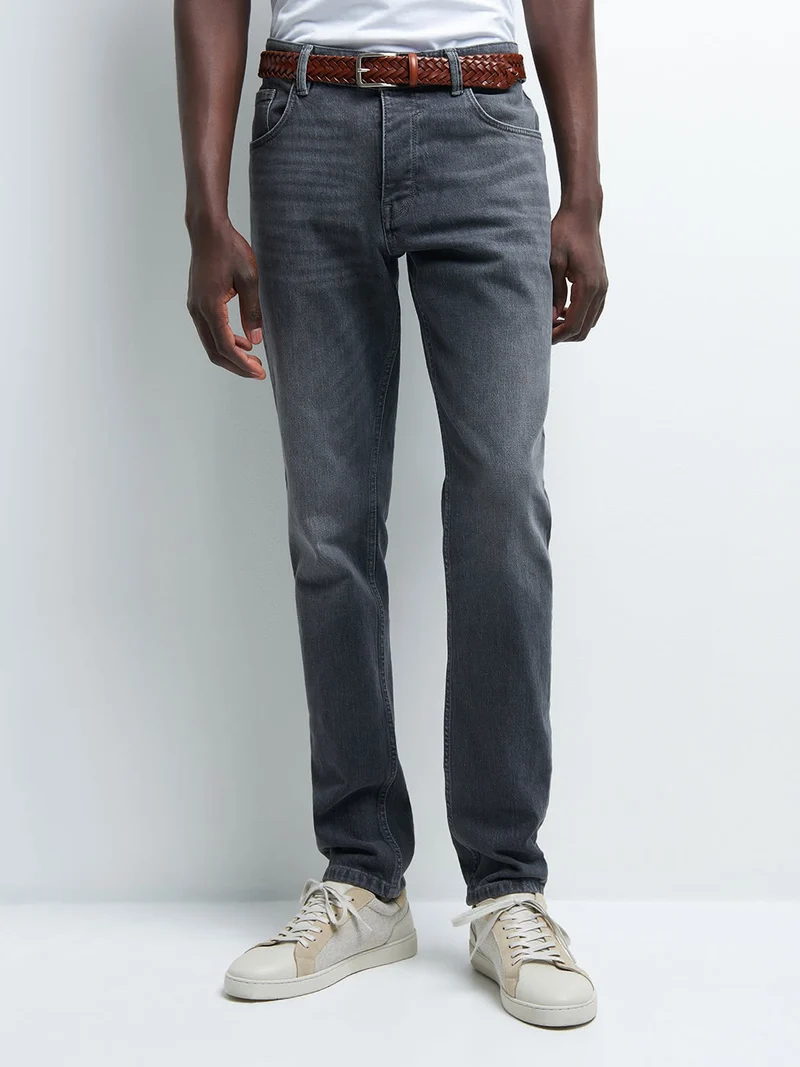 Jean denim slim en coton mélangé