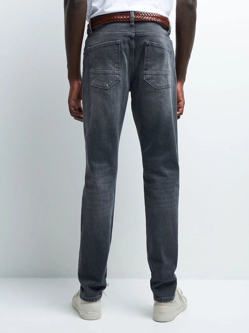 Jean denim slim en coton mélangé