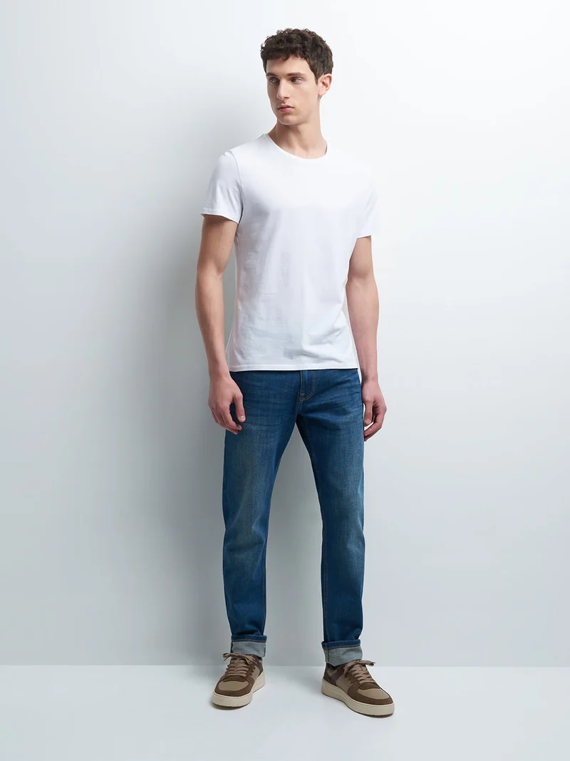 Jean denim regular en coton mélangé