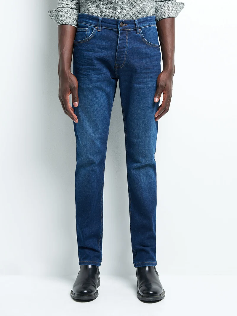 Jean denim slim en coton mélangé