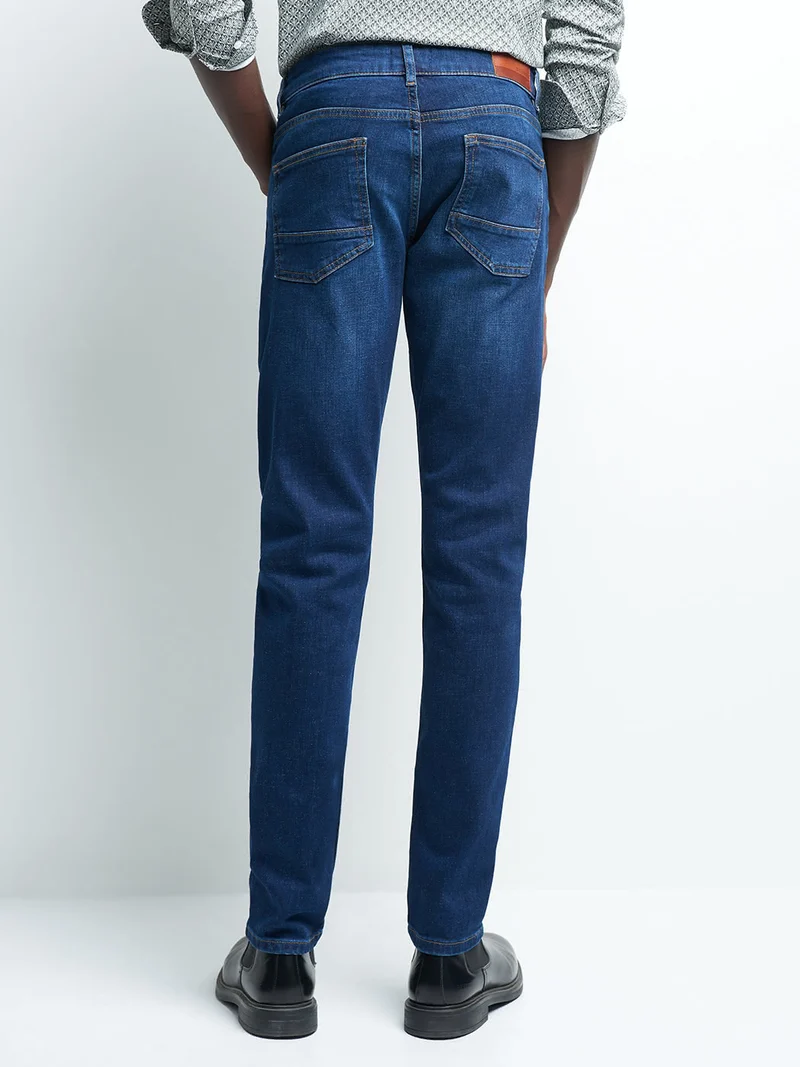 Jean denim slim en coton mélangé