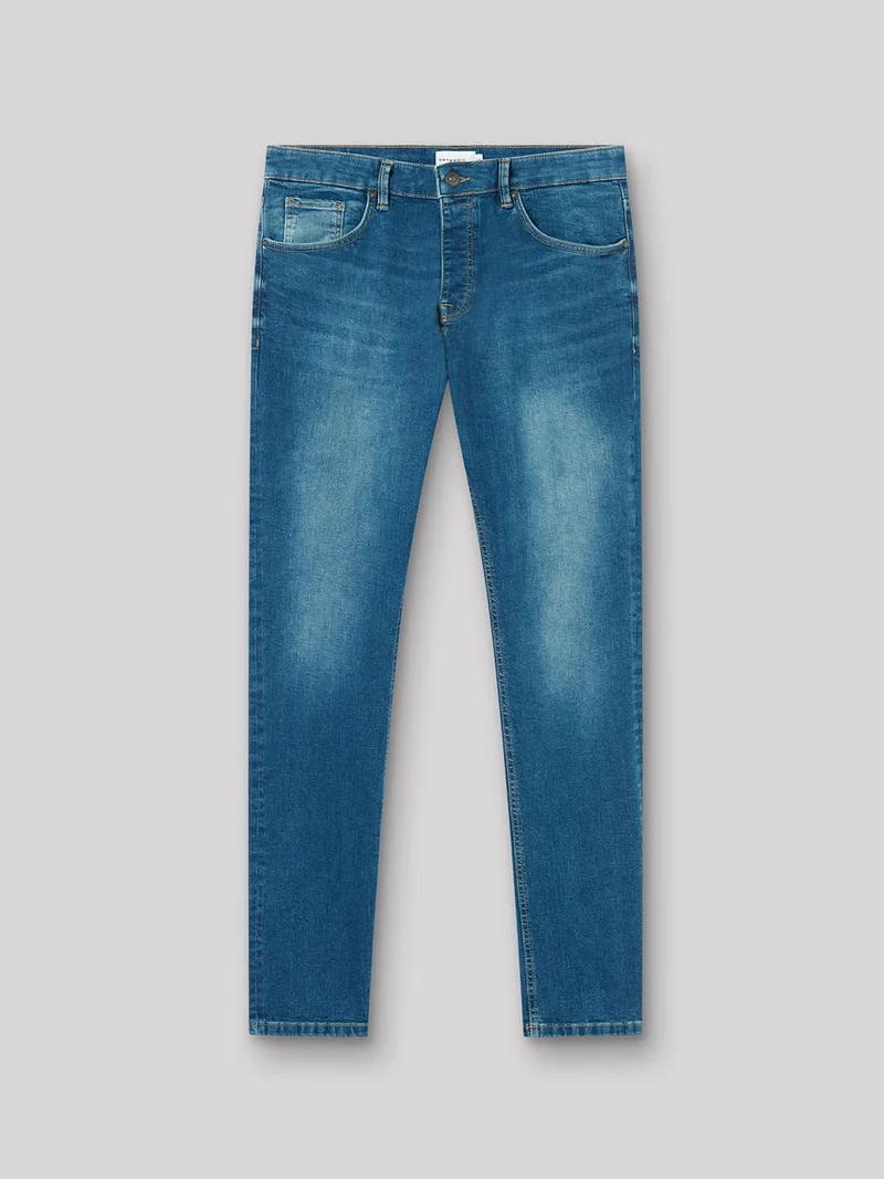 Jean denim slim en coton mélangé