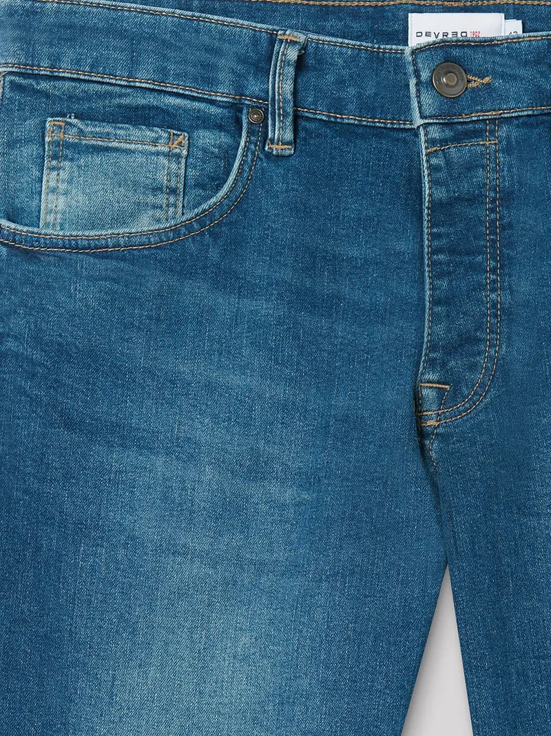 Jean denim slim en coton mélangé