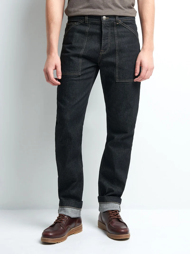 Jean denim regular en coton mélangé